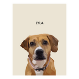 No framed 'Lyla' dog portrait on a beige 12x16 canvas background.