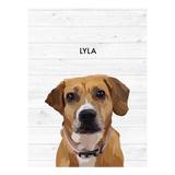 No framed 'Lyla' dog portrait on a white wood 12x16 canvas background.