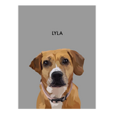 No framed 'Lyla' dog portrait on a gray 8x10 canvas background.
