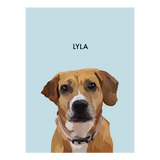 No framed 'Lyla' dog portrait on a blue 12x16 canvas background.