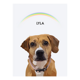 No framed 'Lyla' dog portrait on a white 12x16 canvas with a rainbow background.
