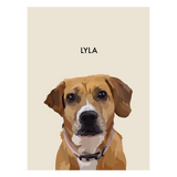 No framed 'Lyla' dog portrait on a beige 18x24 canvas background.