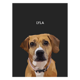 No framed 'Lyla' dog portrait on a black 18x24 canvas background.