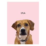 No framed 'Lyla' dog portrait on a pink 18x24 canvas background.