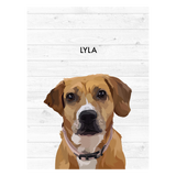 No framed 'Lyla' dog portrait on a white wood 18x24 canvas background.