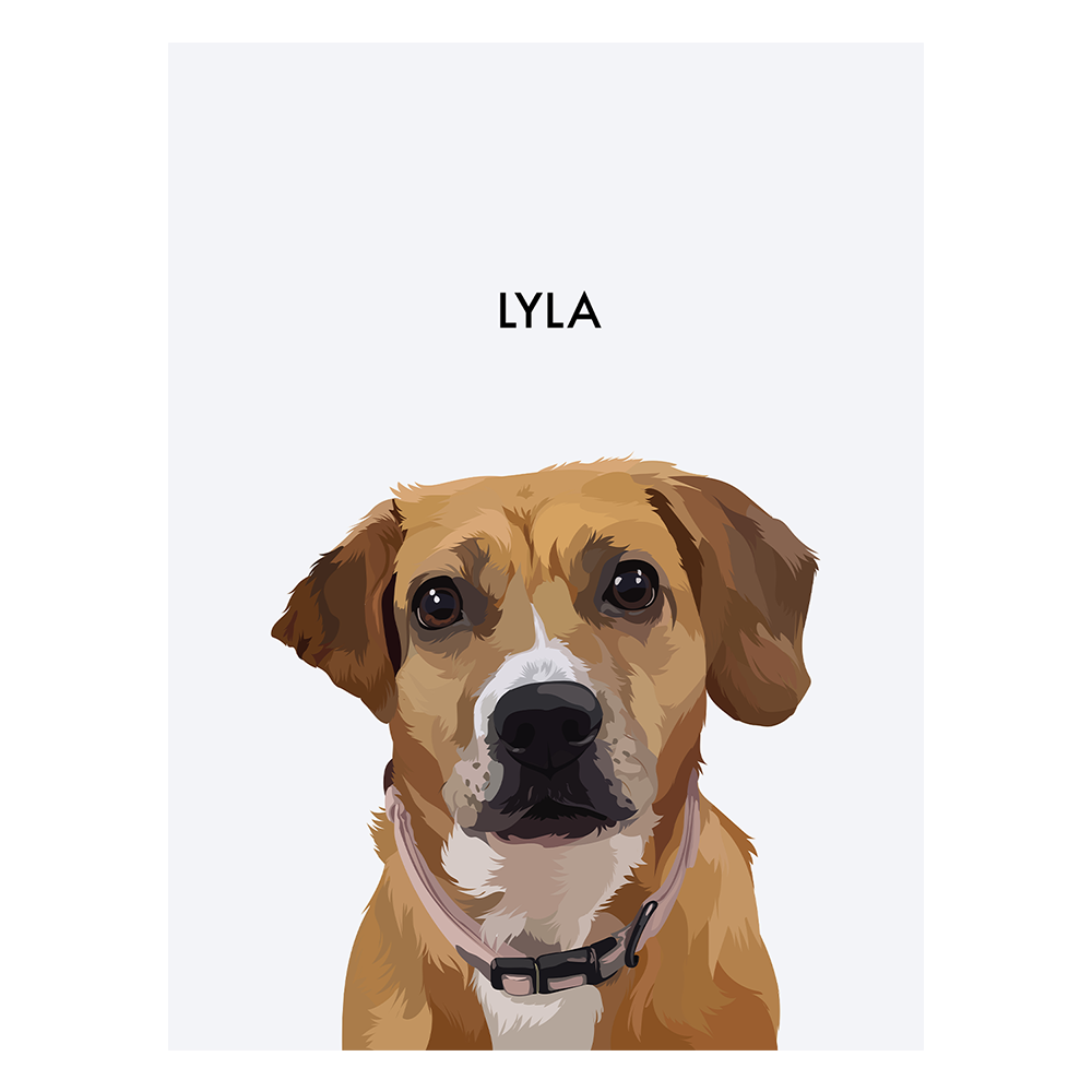 No framed 'Lyla' dog portrait on a white 18x24 canvas background.