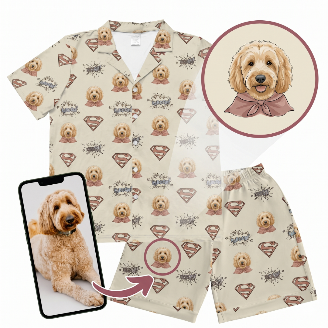 Pajama set with dog pattern on a white background