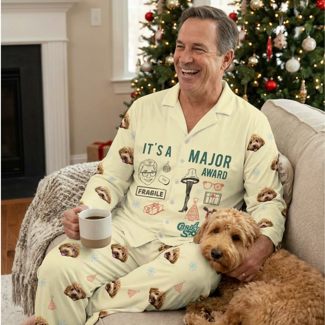 A Christmas Story Button Down Pajamas With Your Pet's Face