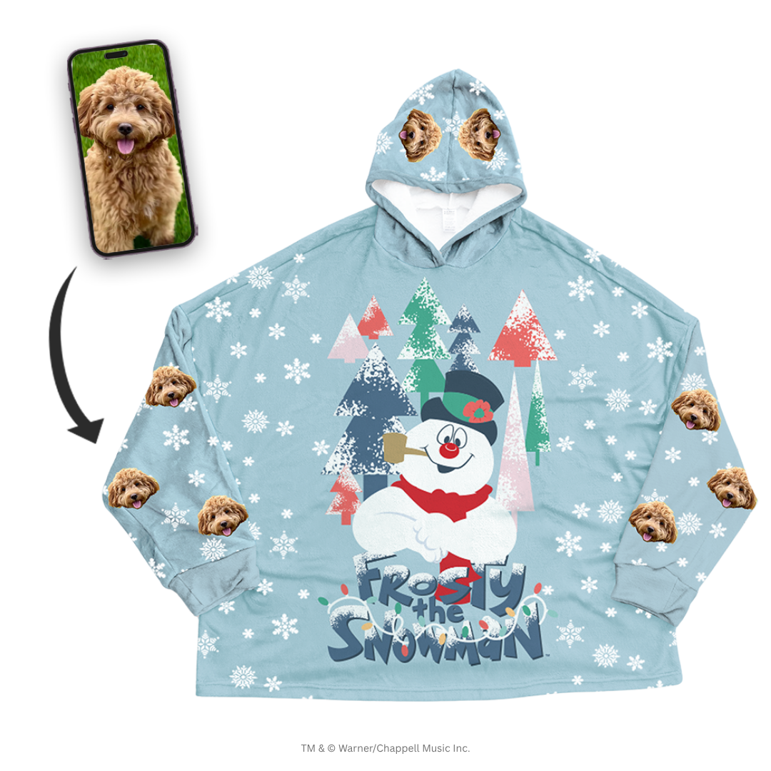 Frosty The Snowman Fleece Blanket Hoodie With Your Pet's Face