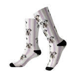 High socks with dog pattern on a white background[LilacStripes]
