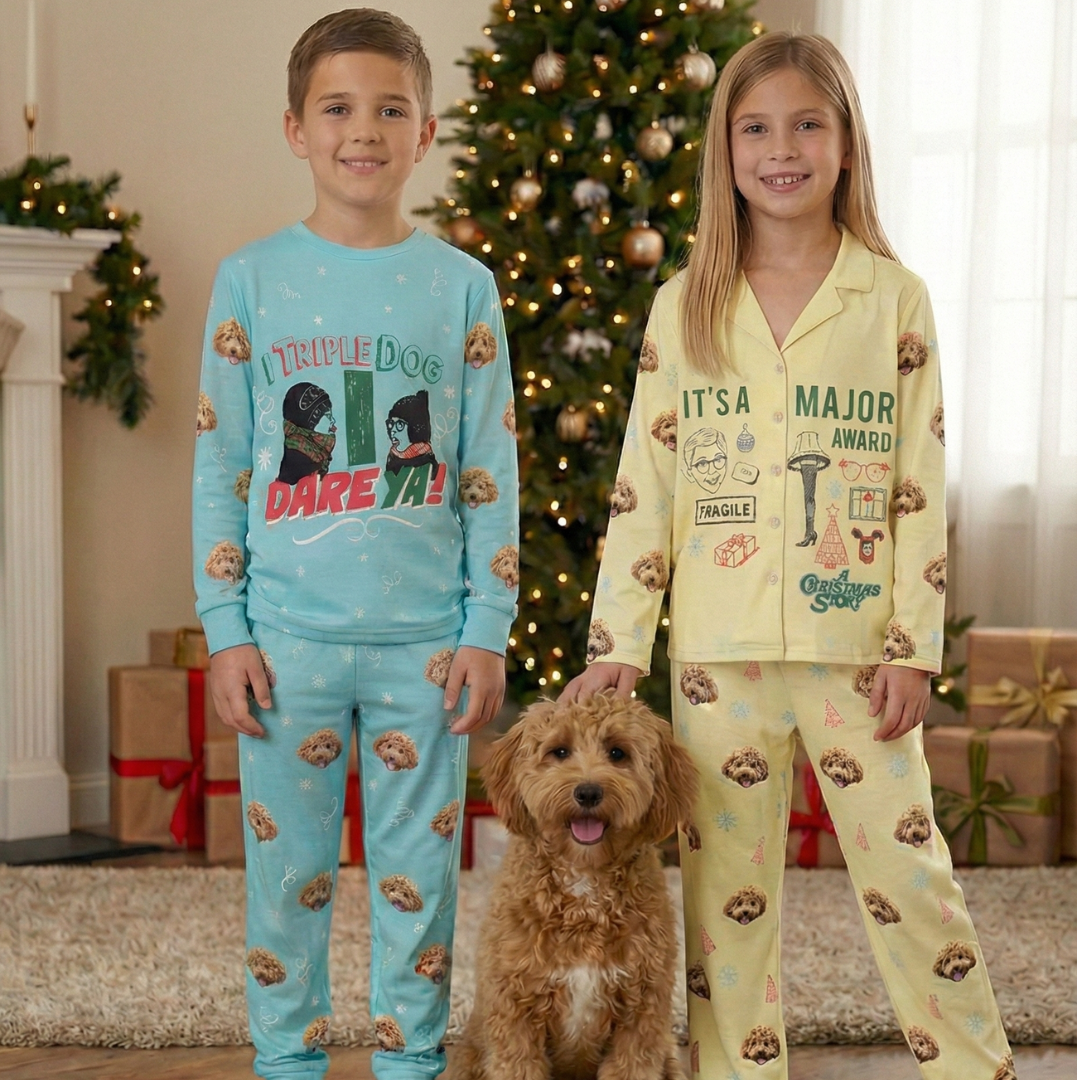 A Christmas Story Button Down Pajamas With Your Pet's Face
