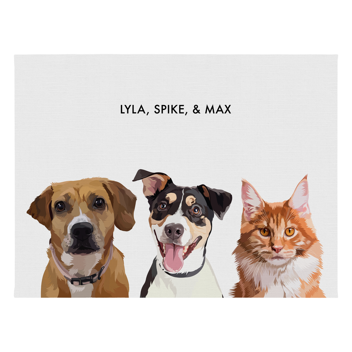 Portrait with three dogs, with no frame and white background. 18x24 canvas.
