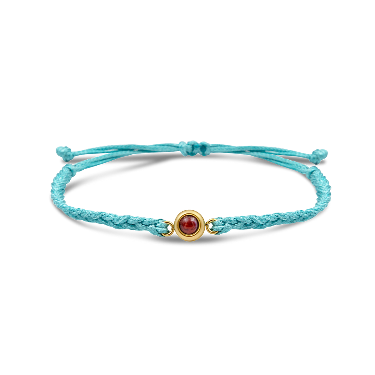 Teal braided bracelets with a black bead charm in gold color