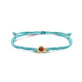 Teal braided bracelets with a black bead charm in gold color