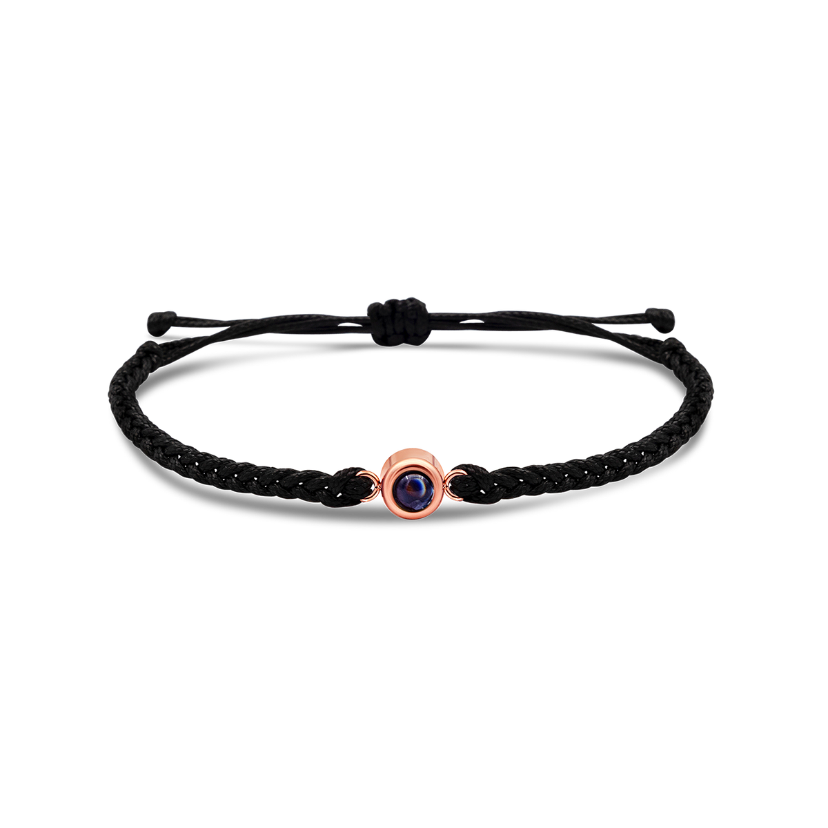 Black braided bracelets with a black bead charm.