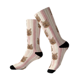 Knee-high socks with cat pattern on a white background[TerracottaStripes]