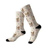Knee-high socks with corgi dog pattern on a white background[PastelMeadows]