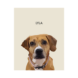 No framed 'Lyla' dog portrait on a beige 8x10 canvas background.