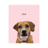 No framed 'Lyla' dog portrait on a pink 8x10 canvas background.