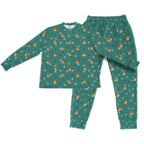 This is a Green Paws print jogger pajama set with a long sleeve shirt and jogger pants covered in repeating pet faces[PajamaSet(Shirt&Joggers)]