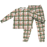 This is a Light Christmas Flannel print jogger pajama set with a long sleeve shirt and jogger pants covered in repeating pet faces[PajamaSet(Shirt&Joggers)]