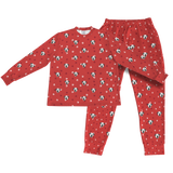 This is a Red Paws print jogger pajama set with a long sleeve shirt and jogger pants covered in repeating pet faces[PajamaSet(Shirt&Joggers)]