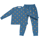 This is a Solid Blue print jogger pajama set with a long sleeve shirt and jogger pants covered in repeating pet faces[PajamaSet(Shirt&Joggers)]