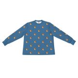 This is a long sleeve pajama shirt in a Solid Blue print with repeating pet faces on it[LongSleevePajamaShirt]