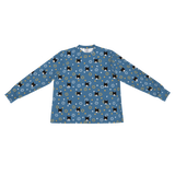 This is a long sleeve pajama shirt in a Star of David print with repeating pet faces on it[LongSleevePajamaShirt]