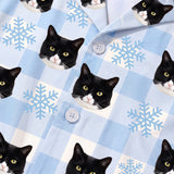 This is a close-up of the Snowy Gingham print fabric on a button-down pajama shirt covered in repeating pet faces[SnowyGinghamPajamaFabricCloseUp]