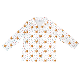 This is a long sleeve button-down pajama shirt in a Christmas Paws print with repeating pet faces on it[ChristmasPawsLongSleevePajamaShirt]