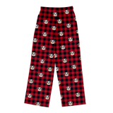 These are pajama pants in a Buffalo Plaid print with repeating pet faces on them[BuffaloPlaidPajamaPants]