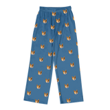 These are pajama pants in a Solid Blue print with repeating pet faces on them[SolidBluePajamaPants]