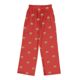 These are pajama pants in a Solid Red print with repeating pet faces on them[SolidRedPajamaPants]