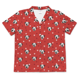 This is a short sleeve button-down pajama shirt in a Red Paws print with repeating pet faces on it[RedPawsShortSleevePajamaShirt]