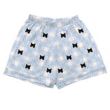 These are pajama shorts in a Snowy Gingham print with repeating pet faces on them[SnowyGinghamPajamaShorts]