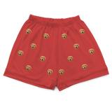 These are pajama shorts in a Solid Red print with repeating pet faces on them[SolidRedPajamaShorts]