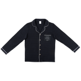Premium women’s bamboo pajama in black which contains a long sleeve shirt with buttons. Custom pet portrait on the chest pocket