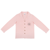 Premium women’s bamboo pajama in light pink which contains a long sleeve shirt with buttons. Custom pet portrait on the chest pocket[LightPinkLongPajamaShirt]