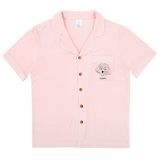 Premium women’s bamboo pajama short sleeve shirt with buttons in light pink. Custom pet portrait on the chest pocket