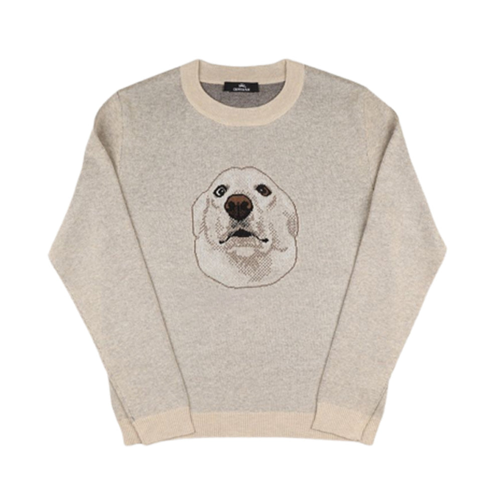White sweater with a dog face