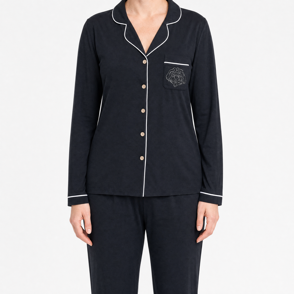 Black premium women’s bamboo pajama set  on a white background