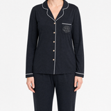 Black premium women’s bamboo pajama set  on a white background