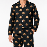Black pajama set with dog pattern on a white background