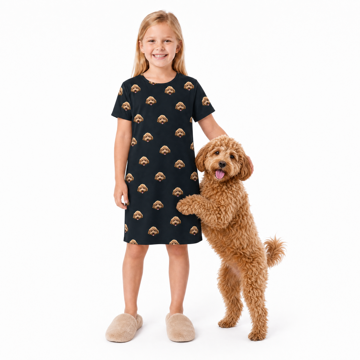 Kids Custom Pet Face Nightgowns - Black
