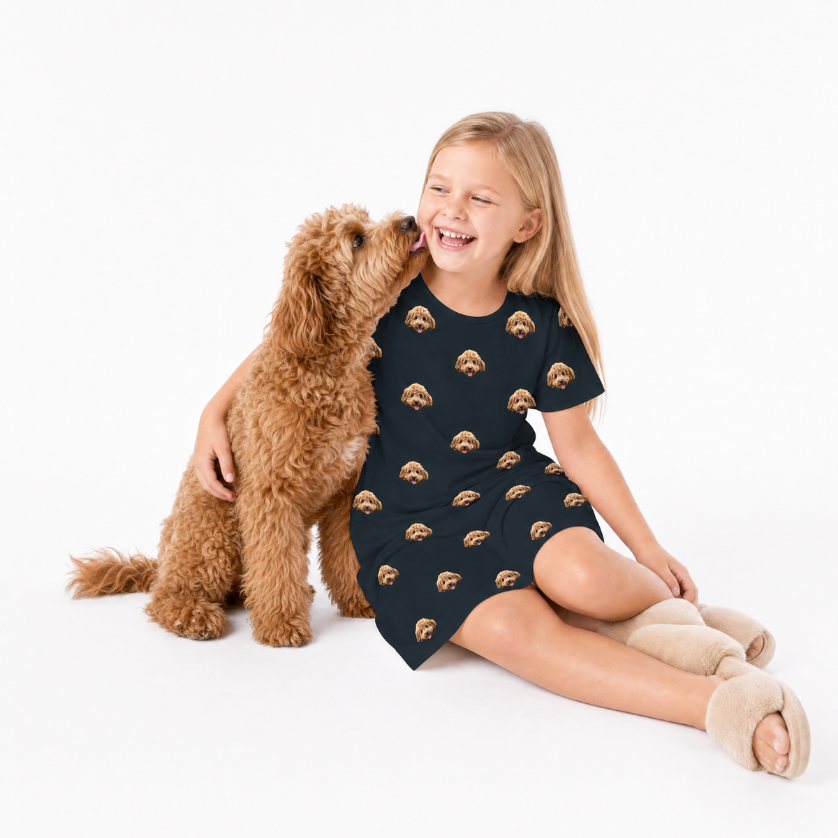 Kids Custom Pet Face Nightgowns - Black