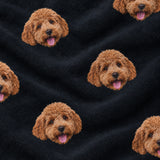 Close-up of the Black print showing custom pet faces repeated across a black fabric