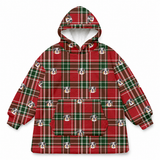This is a fleece blanket hoodie in a Christmas Plaid print with repeating pet faces on it[ChristmasPlaidFleeceBlanketHoodie]