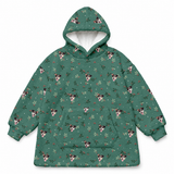 This is a fleece blanket hoodie in a Mistletoe print with repeating pet faces on it[MistletoeFleeceBlanketHoodie]
