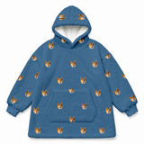 This is a fleece blanket hoodie in a Solid Blue print with repeating pet faces on it[SolidBlueFleeceBlanketHoodie]